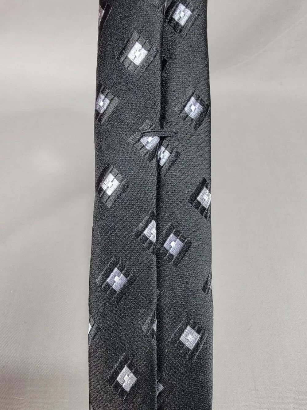 Pronto Uomo Silk Necktie Tie Mens Black Gray Geometric Diamond Square